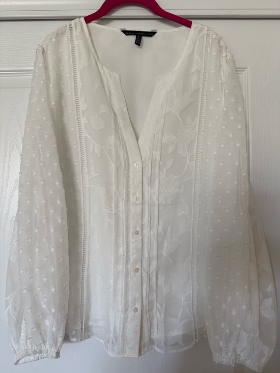White House Black Market Tops - White House Black Market White Embroidered Swiss Dot Button-Front Blouse